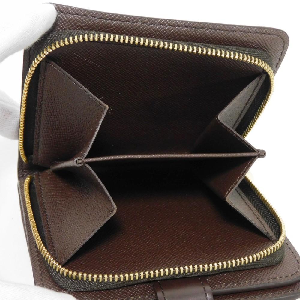 Used Damier Compact Zip Billfold Card Case with Brown Snap Button, 12564, and Coin Purse (N61668 7941 Logo) from Japan