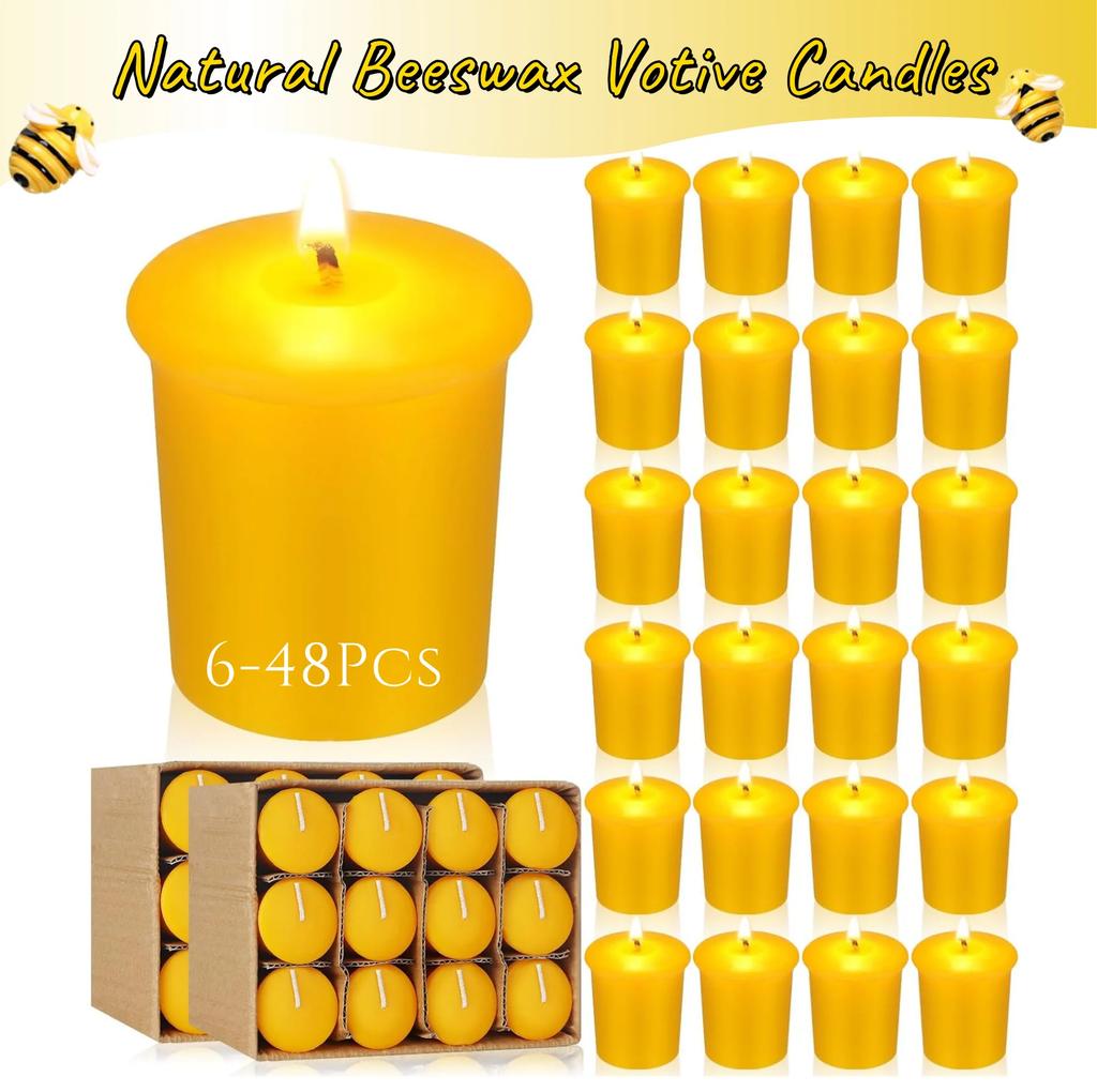 6-48Pcs Beeswax Votive Candles Handmade Bees Wax Candle Smokeless Beeswax Tealight Candles Wedding Spa Gift Home Decor