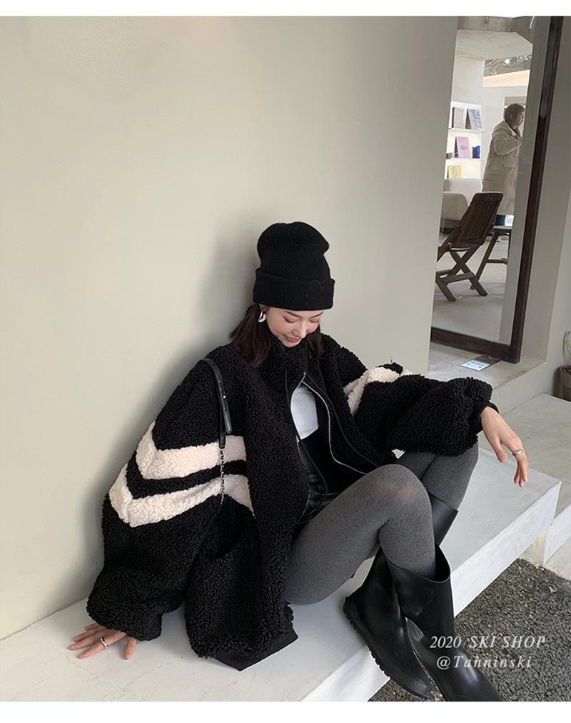 Plus Size Women's Lambswool Plush Zipper Hoodie Jacket - Thick, Warm, Stand Collar for Autumn/Winter