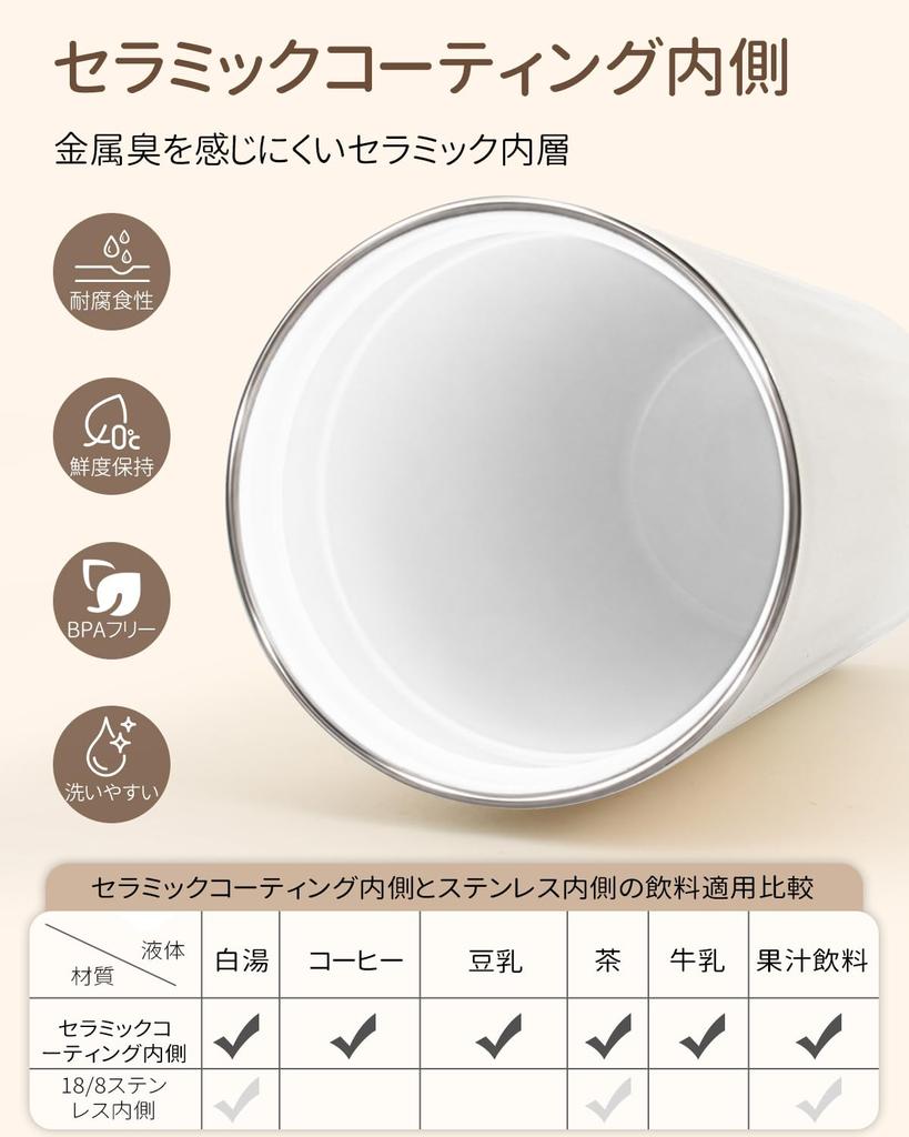 SKIASE Tumbler with Lid, 500ml, Ceramic Coated, Vacuum Insulated, Keeps Drinks Hot or Cold, Direct Drinking, Coffee Cup, Portable Mug, White
