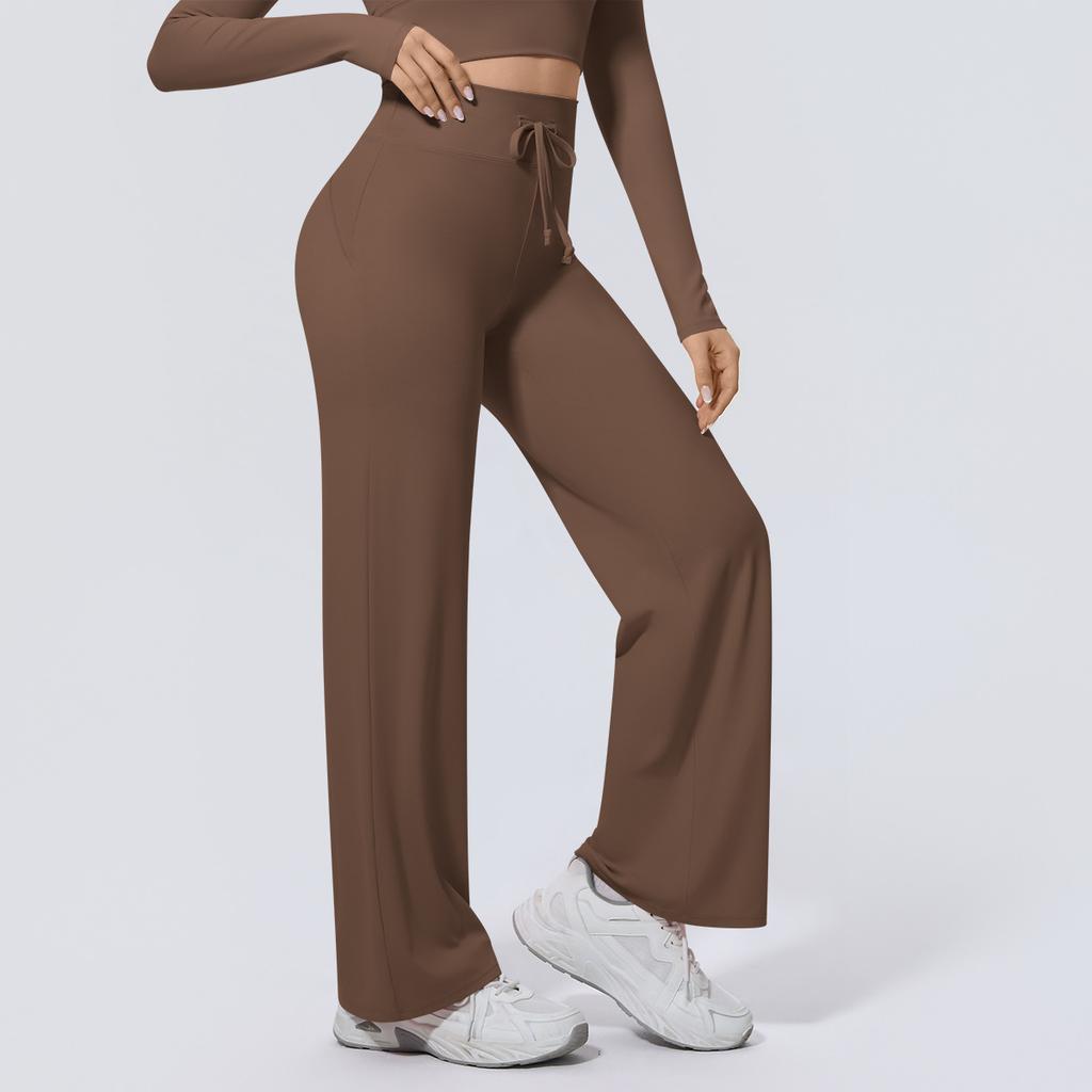 New Double-sided Nylon High-waisted Elastic Loose Casual Wide-leg Nine-point Pants Running Fitness Yoga Leggings