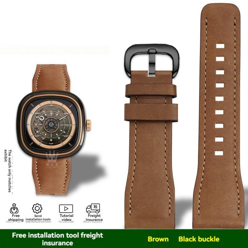 New Style Cowhide Fridays Bracelet For Seven On Friday Watch T1/06/01/t2/t3 Series Calfskin Green Brown Blue Watch Strap 26mm