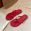Red high-end non-slip flat-bottomed flip-flops women's 2025 new summer wear with skirt French sandals