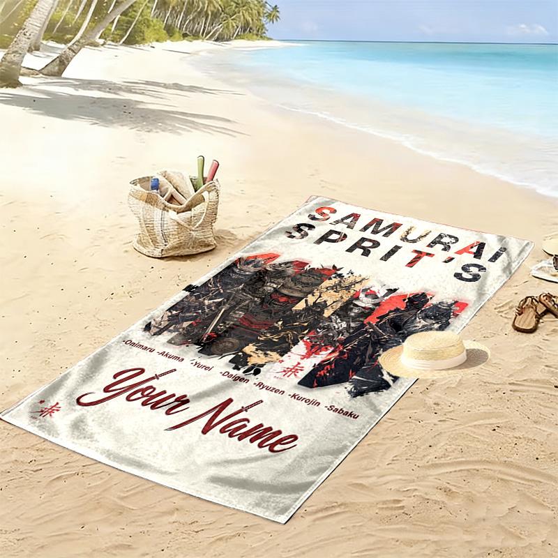 Name Custom Samurai Print Beach Towel, Large Soft Quick Dry Towel for Beach Camping Swimming
