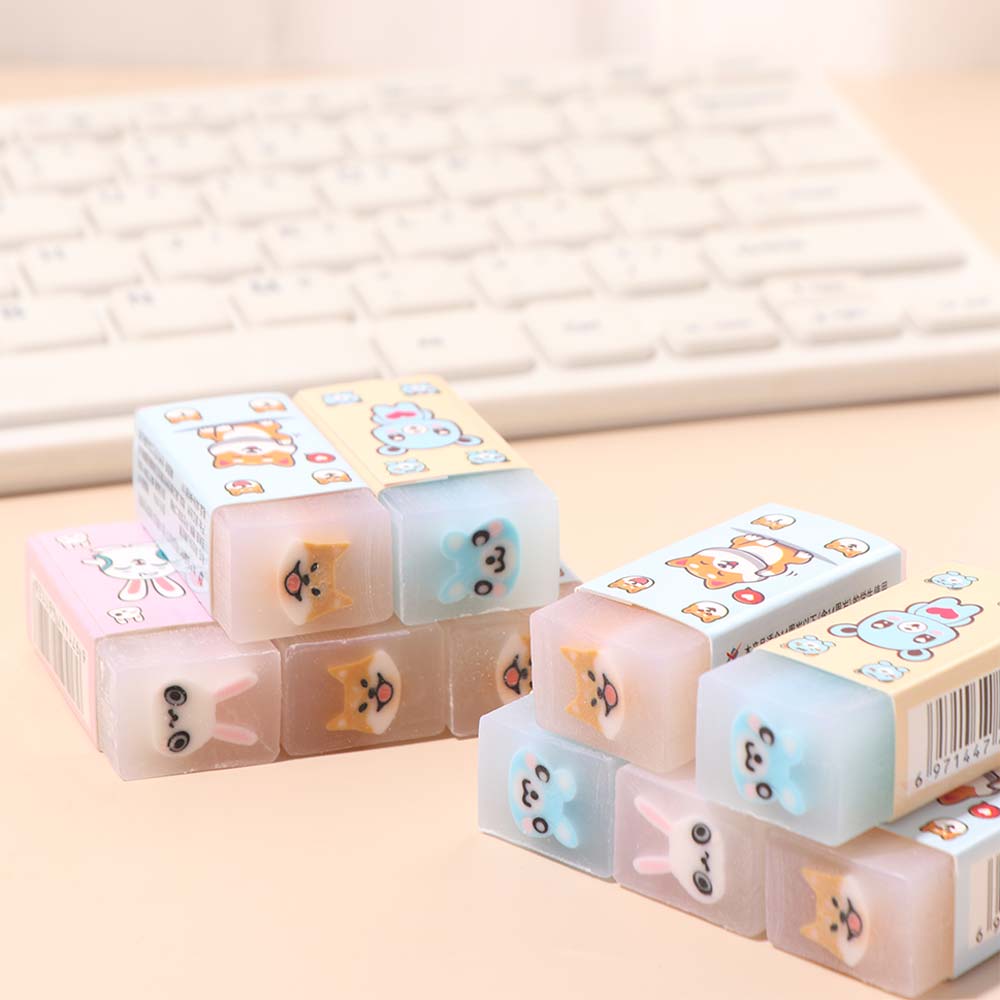 10pcs Translucent Cute Animal Eraser Bunny Pencil Wipe Eraser  School Student Supply