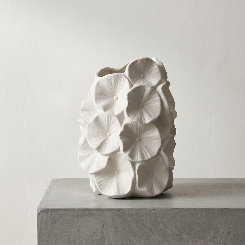 Nordic Minimalist White Ceramic Vase - Textured Floral Sculpture for Modern Home Decor