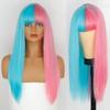 Cosplay Wig Female Black Pink Two-color Yin and Yang Head Qi Bangs Long Straight Hair Chemical Fiber Headgear