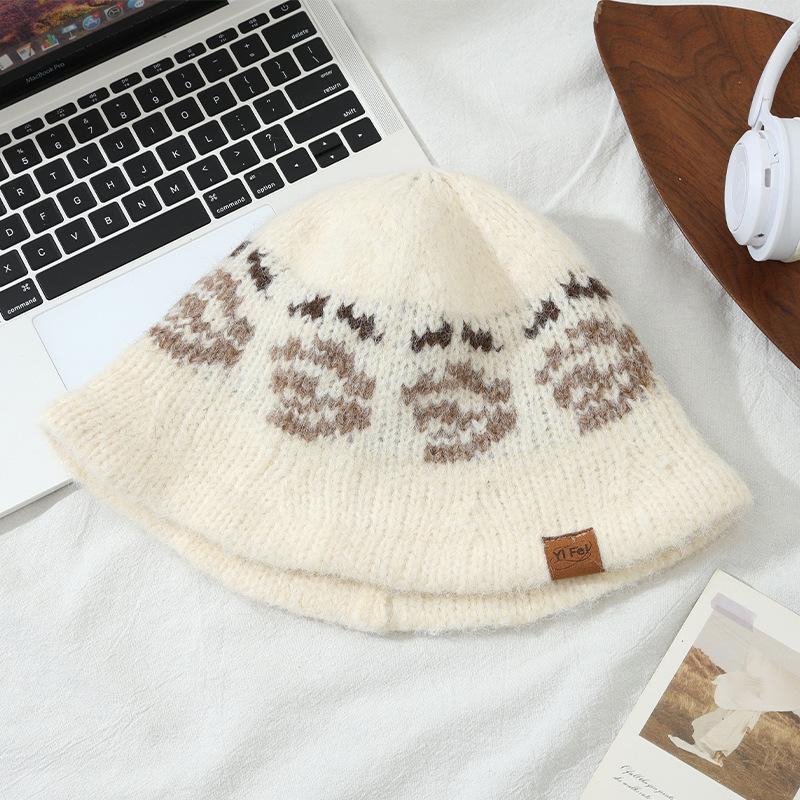 Autumn and Winter Patterned Knitted Fisherman Hat Outdoor Windproof and Warm Hat Fashionable Versatile Pot Hat