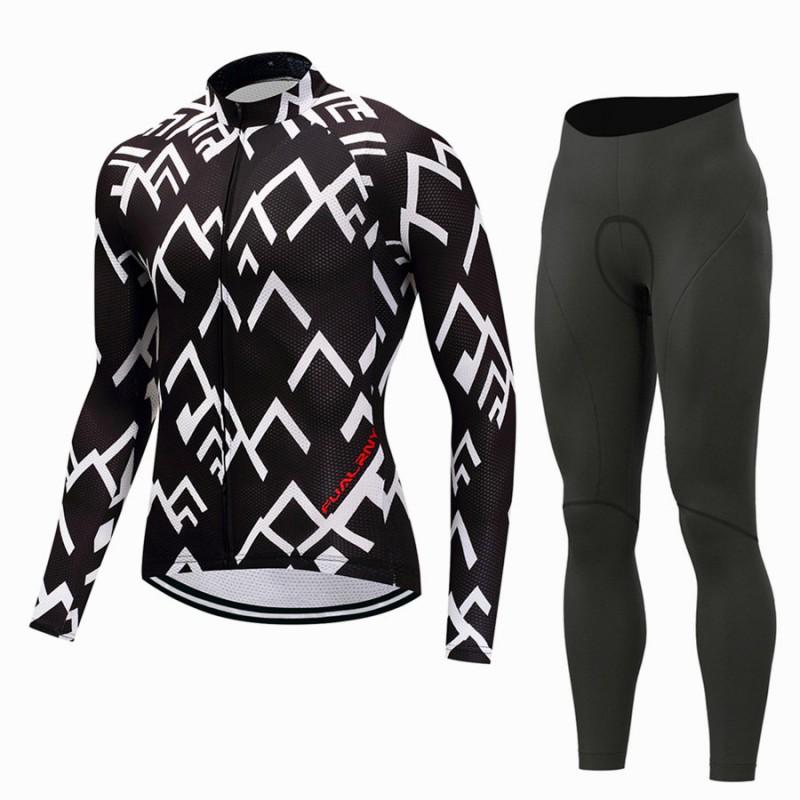 Mens Long Sleeve Cycling Jersey Set Breathable Quick Dry Bike Riding Sportswear