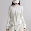 Women Stand Collar Fleece Jacket Lady Girls Zip-up Sport Style Yoga Jacket Solid Cardigan Jacket