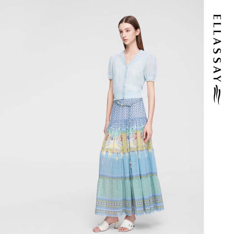 ELLASSAY French Romantic Print Midi Skirt
