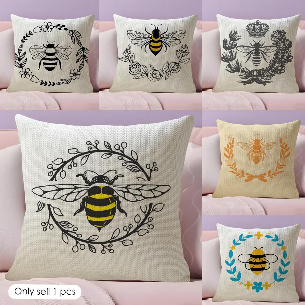 Bee Art Botanical Cushion Cover Natural Linen Organic Fabric DoubleSided Printing Couch Pillow Covers Home Decor