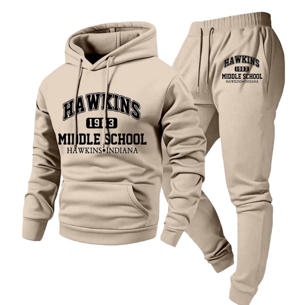 Pánská ležérní jednobarevná filmová a televizní periferní tištěná mikina s kapucí a dlouhým rukávem, pánská sportovní mikina a tepláky dvoudílný set