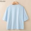 ZANZEA Women Casual Round Neck Solid Color Loose Half Sleeve Blouse