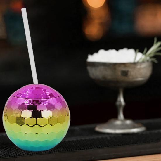 1 Set 600ML Spherical Straw Cup Glitter Flash Plating Disco Ball Light All-Purpose Tumbler Cup Wine for KTV