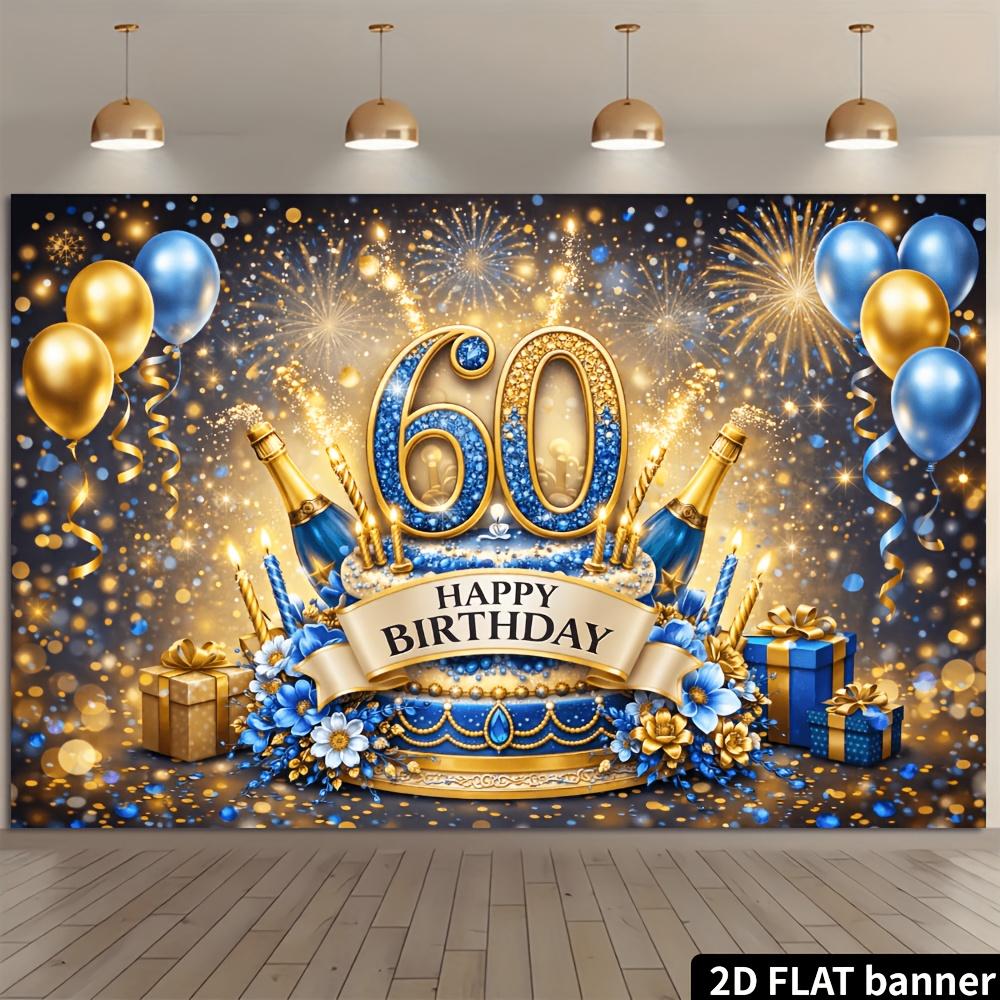 2D-Ebene 60. Geburtstag Party Banner Hintergrund - blau und gold Sektkuchen Thema mit Ballons