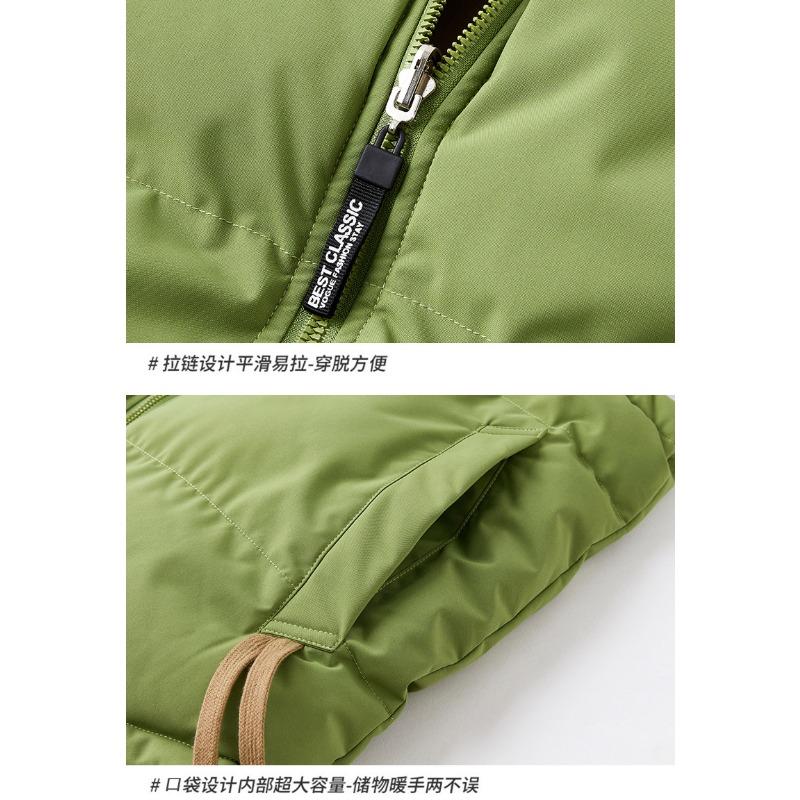 Unisex Green Puffer Vest with Detachable Bag Stand Collar Warm Winter Gilet