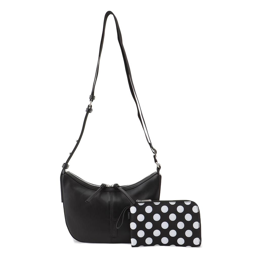 Italian Sheepskin Hobo Bag with Multi Pouch Black Shoulder Bag Set Sheepskin Natural Material Leather Leather Clean [Isaac]