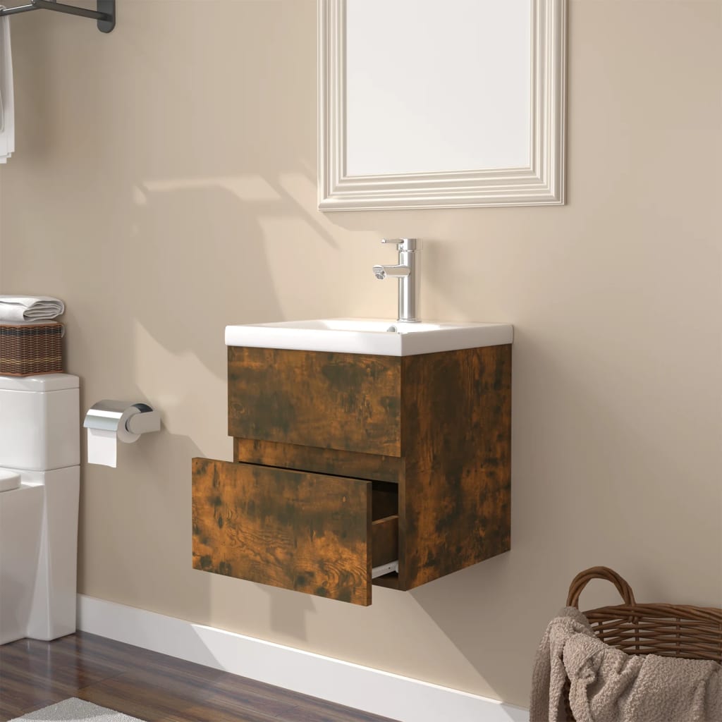 Vidaxl Cabinet with Sink, Smoked Oak, Wood-based Material