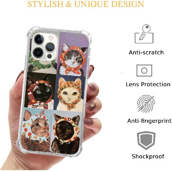 Cat Painting Case Compatible with iPhone 14 Pro, Cute Cat Phone Case for iPhone 14 Pro, Cool TPU Protective Phone Case Cover