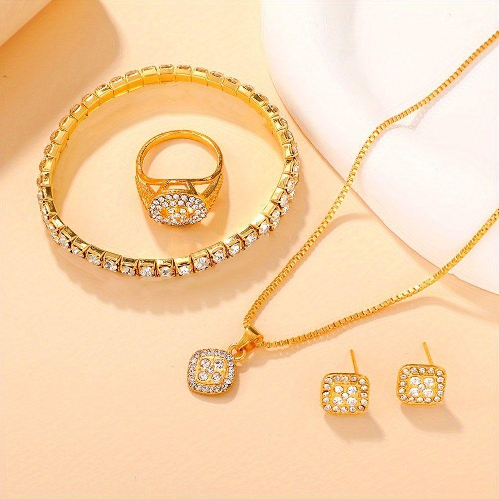 6Pcs/set Shiny Rhinestone Jewelry Set Luxury Necklace Bracelet Earrings Set  Gifts