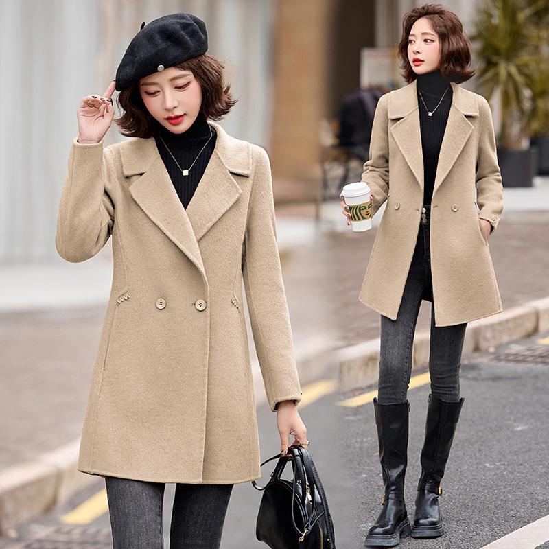 

Женское двубортное шерстяное пальто - Осенне-зимняя мода Лацкан Пальто YX86309 XL 60-65kg