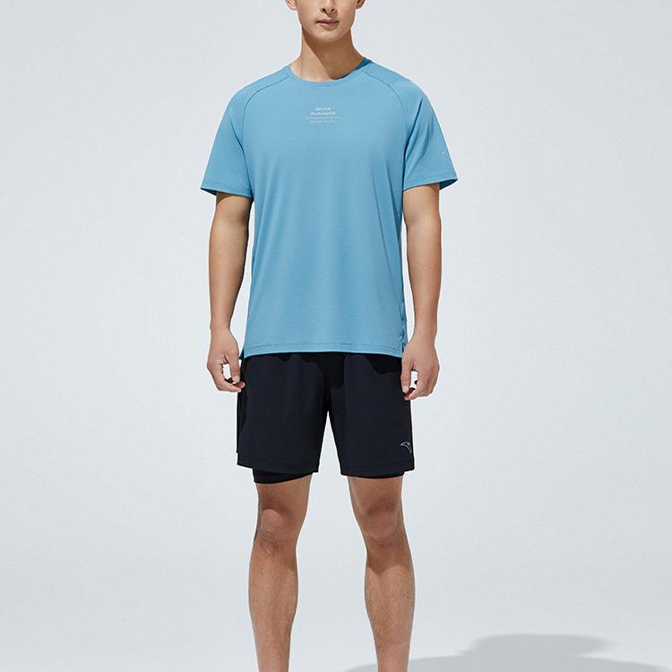 Anta Solid Color Crew Neck Short Sleeve T-Shirt Men Tops Sunny-Smoke-Blue 952325103-4