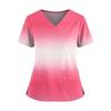 Women's Fashionable Printed V Neck Double Pocket Short Sleeved Shirt With Slit Hem Uniform And Worker Top