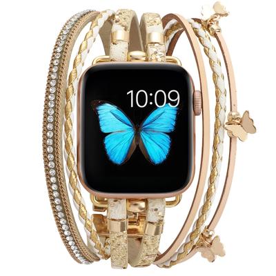 Leather Jewelry Strap for Apple Watch Band 46mm 42mm 49mm 45mm 41mm 44mm Bracelet iWatch Series Ultra 3 2/11 10 9 8 7 6 SE Belt