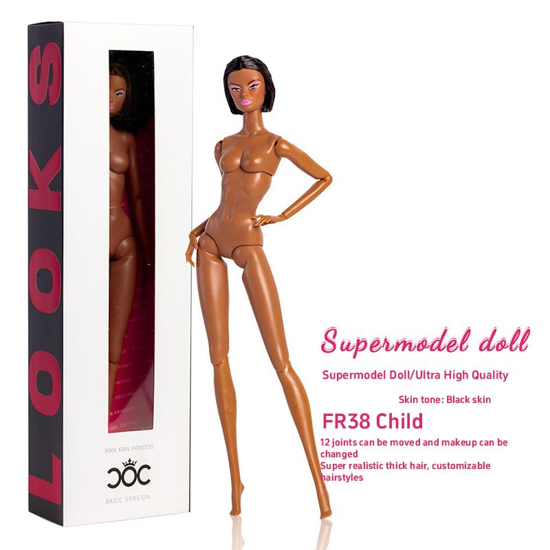 1/6 Supermodel Gehäuse Dekoration 32cm Afrikanisch Nackt Nackt Schwarzes Kleid DIY Kindergeschenk 12 Gelenke Können Den Kopf Des Körpers Bewegen