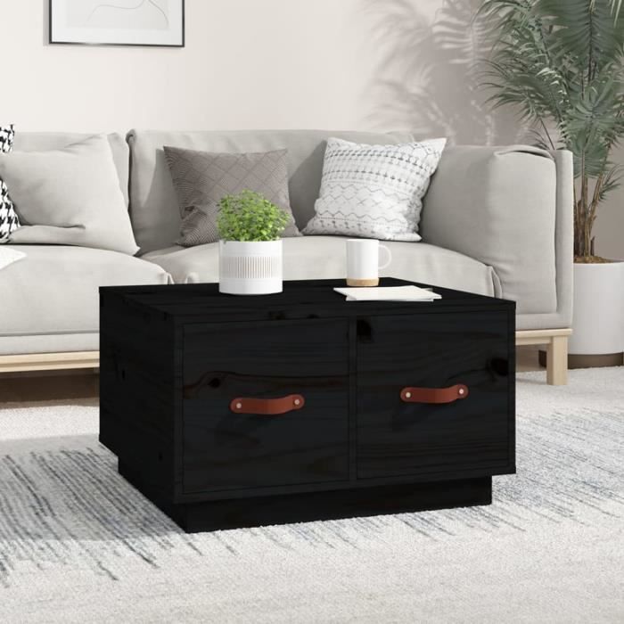 820970 vidaXL Table basse Noir 60x53x35 cm Bois massif de pin