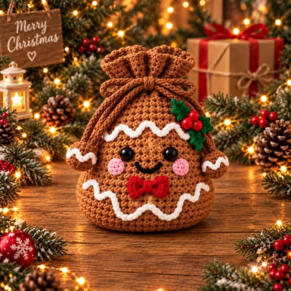 Character Christmas Drawstring Gift Bag Drawstring Closure Crochet Gift Pouch Christmas Gifting