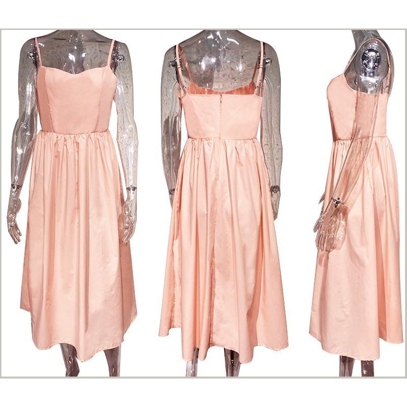 Vestido de Verão Solto com Suspensório Moda Novo Elegante Feminino Sem Mangas Decotado Linha A Vestidos de Festa Simples Cor Sólida Roupas Femininas