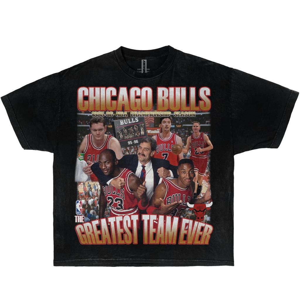 1996 Chicago Bulls 72 Siege Kastenform Vintage Basketball T-Shirts Übergroß Streetwear Y2K