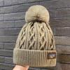 Women Solid Color Thicken Plush Beanie Cap Female Autumn Warm Crochet Hats Autumn and Winter Women's Pompom Knitted Hat