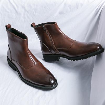 Retro Herren Stiefeletten mit spitz zulaufender Form, Schwarz Braun, Seitliche Reißverschlüsse, Lässig, Business, Markenstiefel, Größen 38-46, Herrenstiefel