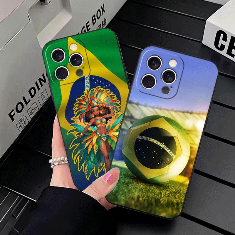 Brazil Brazilian Flag Soft Phone Case for iPhone 16 16E 17 Air 15 Pro Max 14 Plus 13 Mini 11 12 7 Black Cover Back Shell