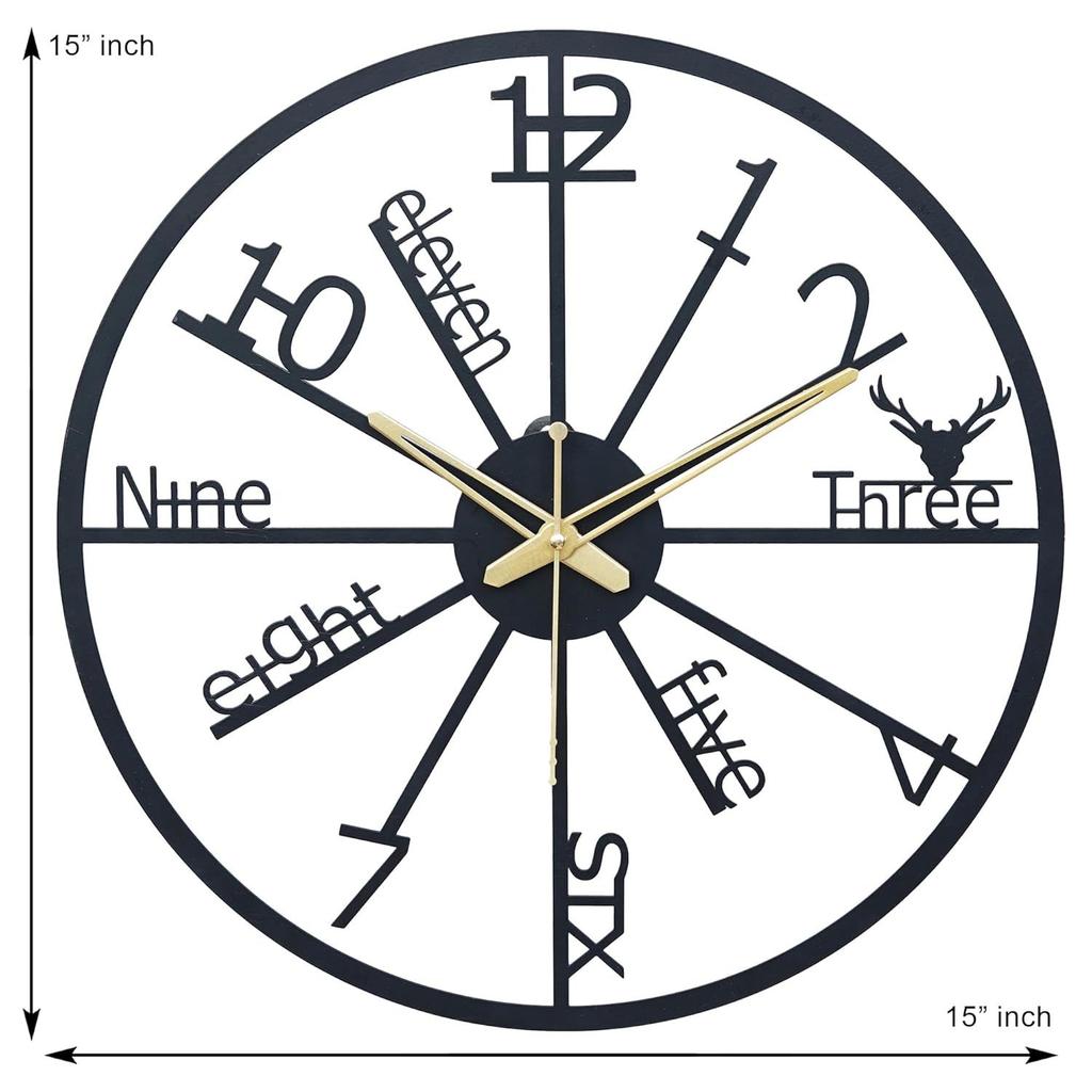 Metal Analog Wall Clock Decor Art Sculpture for Home Office Living Room Bedroom Restaurant (ONE Key Hanger Extra)(15 Inches/ 40 CM)