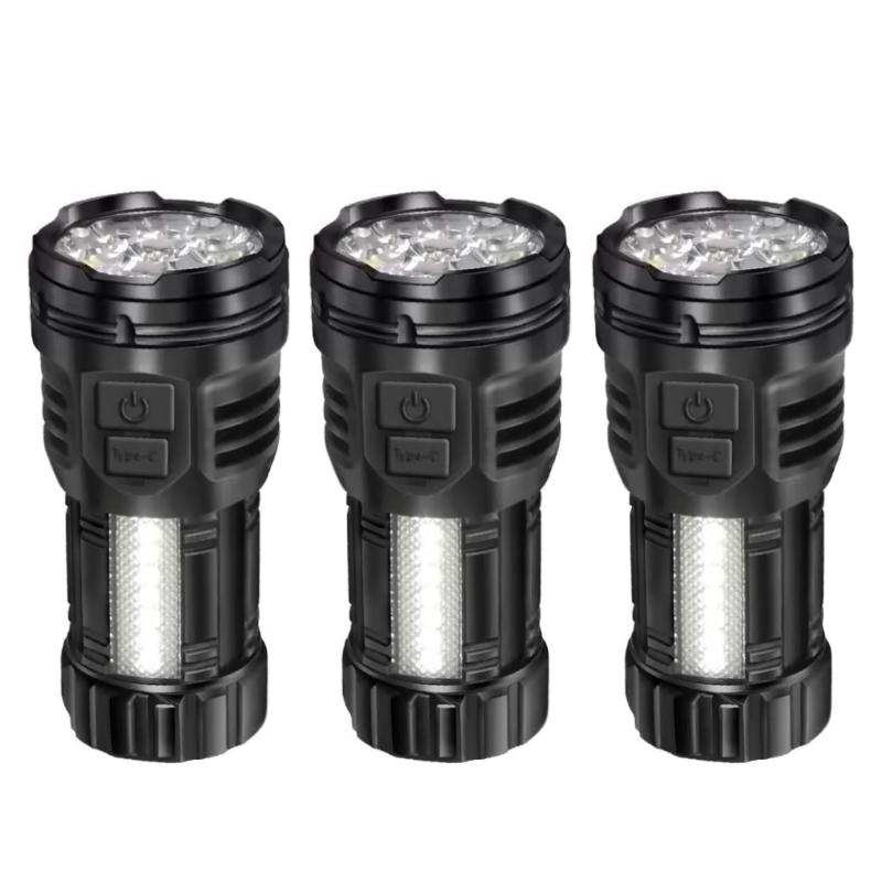 Latarka LED o dużej mocy z boczną lampą COB, ładowalna przez USB-C, wodoodporna, mini latarka do biwakowania na świeżym powietrzu, wędrówek i sytuacji awaryjnych