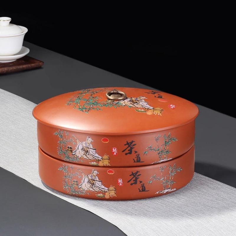 Pu'er Tea Cake Storage Box Home Decoration Tea Sealed Jar Moisture-proof Dust-proof Storage Cans Purple Sand Tea Storage Tank