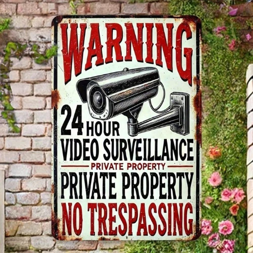 No Trespassing Sign Waterproof Rustproof Surveillance Warning Metal Plaque Home Wall Decor