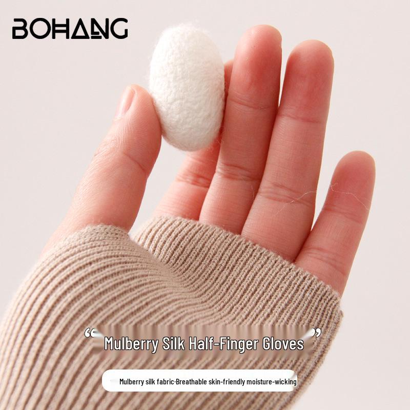 

Unisex Solid Color Pure Silk Warm Fingerless Gloves for Autumn & Winter Writing and Typing One Size світло-сірий колір