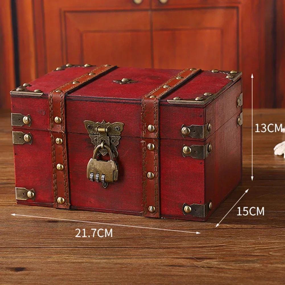 Secure Wooden Treasure Box with Lock for Keys and Passwords Retro Style Storage Solution for Home or Office Decor