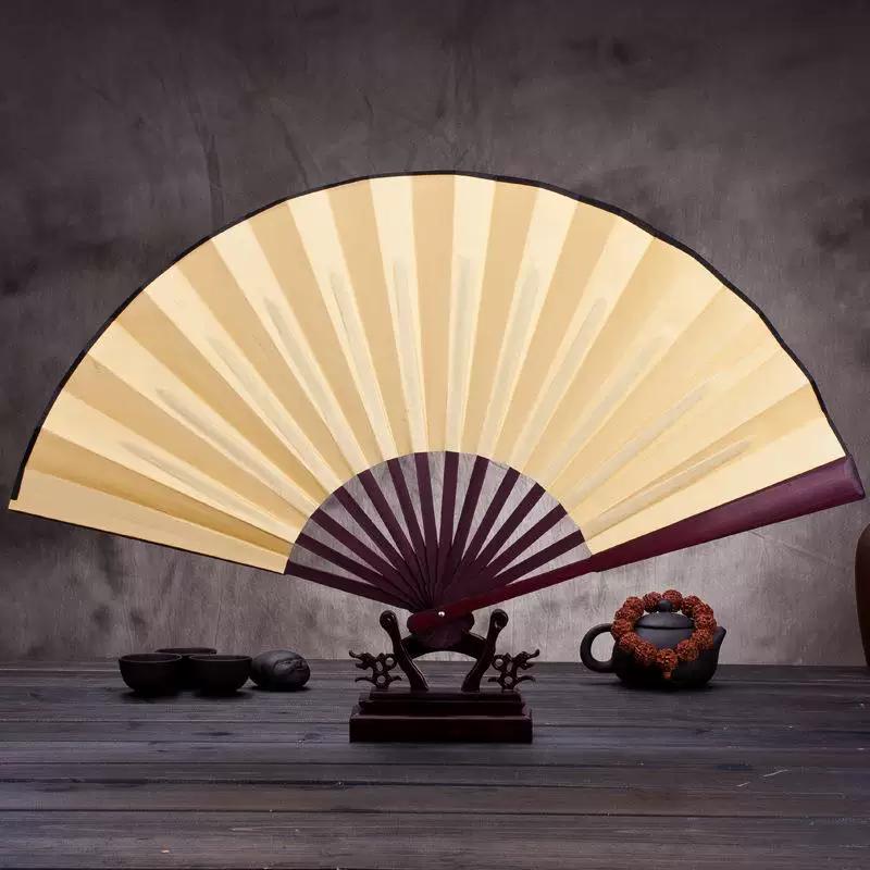Ancient Style Hanfu Folding Bamboo Fan for Men, Chinese Style Folding Fan, Summer Blank Fan with Silk Cloth and Rice Paper Fan Surface