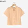 ZANZEA Women Summer Round Neck Casual Short Sleeve Blouse