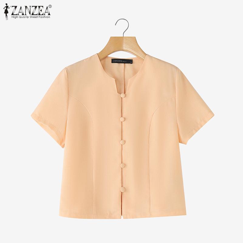 ZANZEA Women Summer Round Neck Casual Short Sleeve Blouse