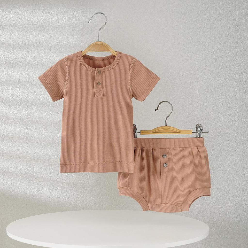 Infant Summer Pajama Set: Short Sleeve T-shirt & Shorts Rompers for 0-1 Year Olds, Breathable & Air-Conditioning Friendly.