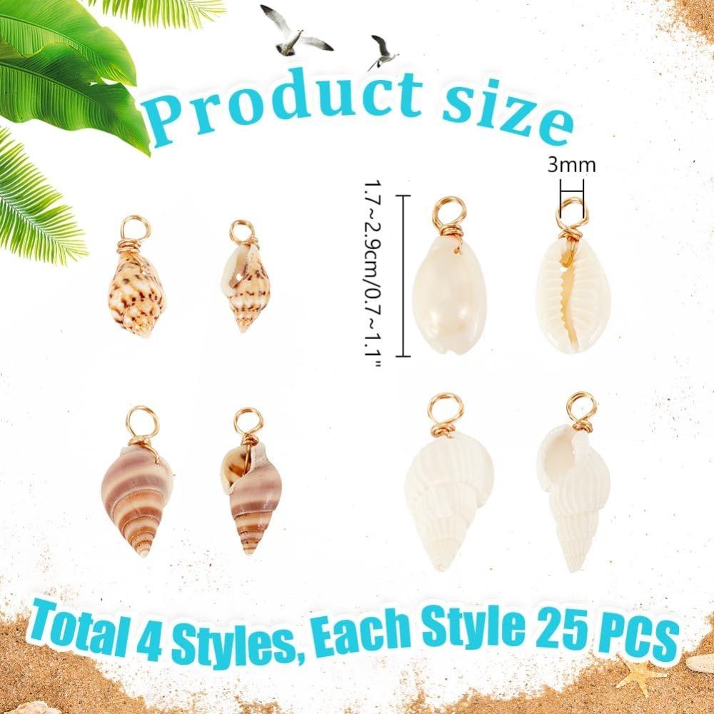 100pcs 4 Styles Natural Shell Charms Pendants Seashells Link for Necklace Bracelet Jewelry Making Conch Shell Connectors kit