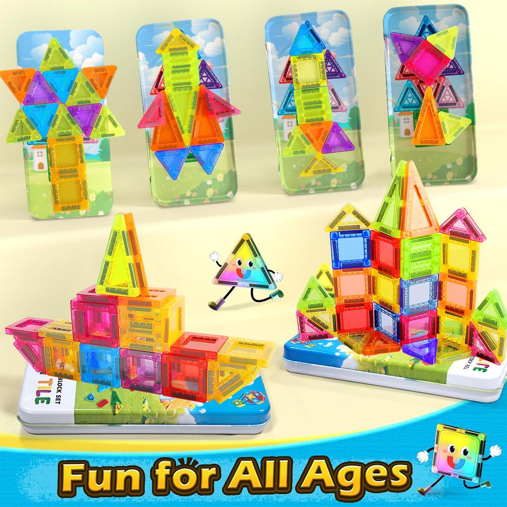 Magnetic Building Blocks Construction Set DIY Montessori Sensory Educational Toy For Boys Girls Kids Gift 26/38PCS With Iron Box