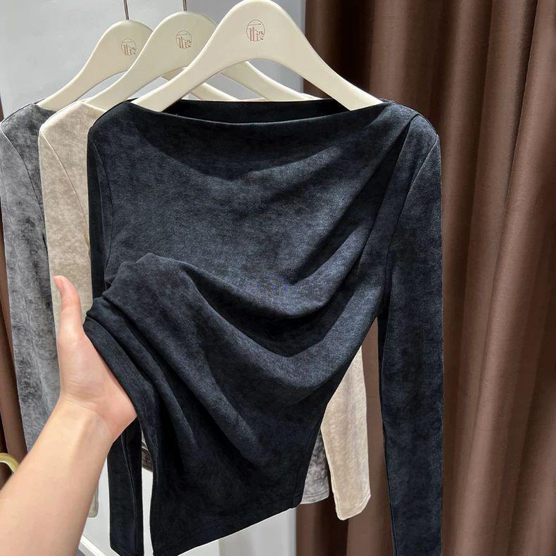 Plus Size Tie-Dye One-Shoulder Top - Irregular Ink Wash Design, Women s Fashion 2025. M, 80-100 jin чёрный